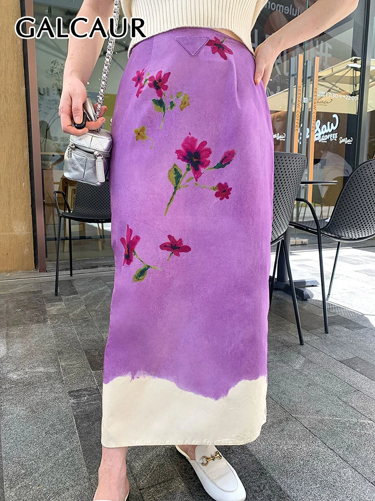 

Юбка женская летняя с высокой талией, разрезом и принтом