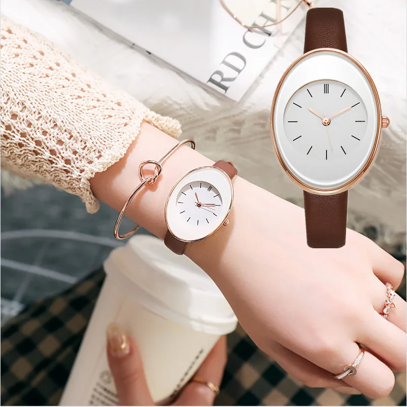 Новые часы креативные цветные кварцевые с кожаным ремешком простые женские