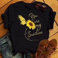 womens t shirt butterfly kiss sunflower print t shirts fashion o neck short sleeve tshirt summer women tee shirt casual tshirt