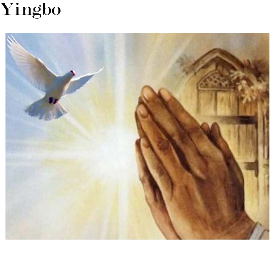 

Алмазная 5D картина «сделай сам», картина с крестом голубей, с молитвенными руками, религиозная вышивка, Декор