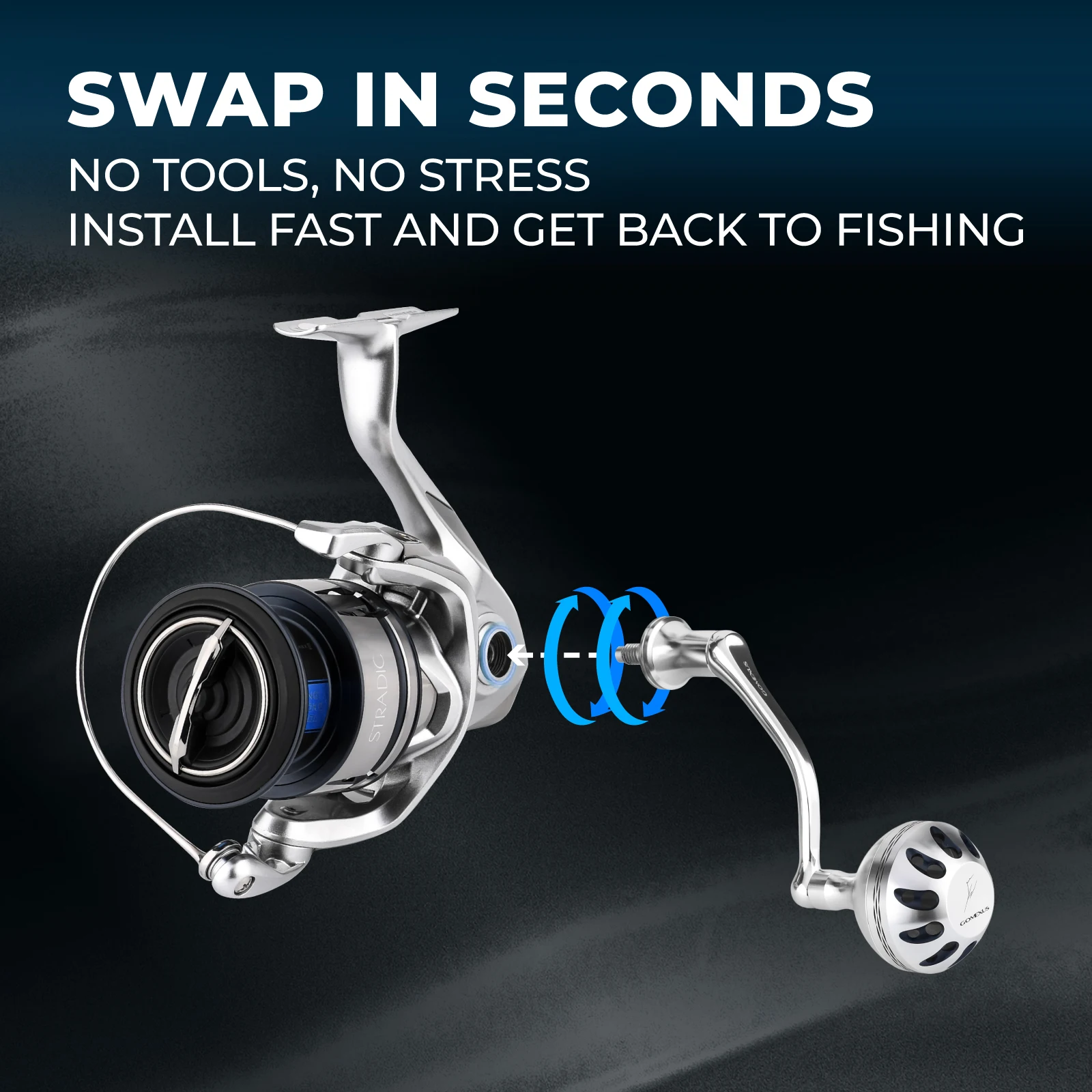 Фото Рукоятка Gomexus из алюминия для катушек Shimano Stradic Predator, для ловли на приманки, легкого джиггинга и морской рыбалки, модели MJ57&63 №3