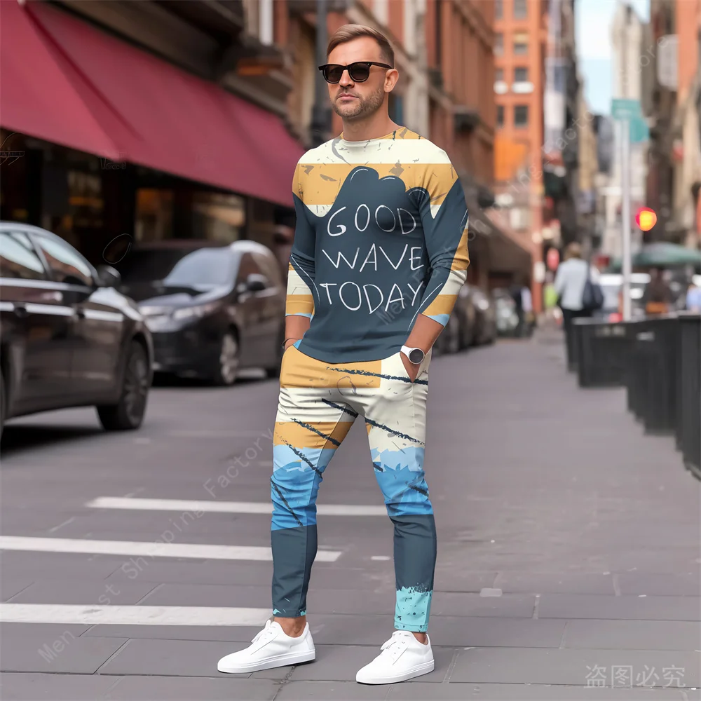 

Men T Shirt Pants 2 Piece Sets Sweatshirt Sweatpants Suits Male Print Tracksuits Oversized Long Sleeve T-shirts Outfits Clothing