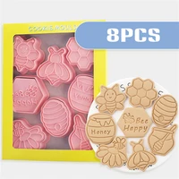 8pcs cartoon bee cookie stencil 3d biscuits stencil plastic baking stencil with different shape cookie embossing stencil