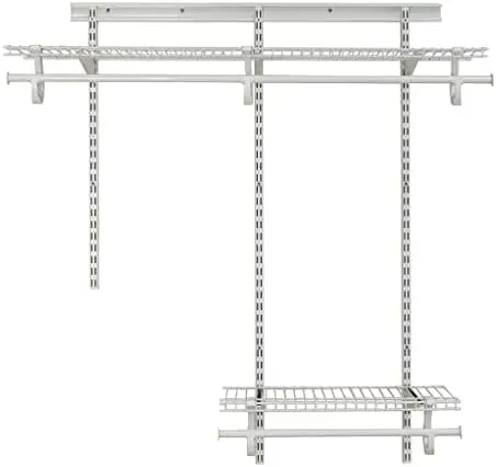 

Wire Closet Organizer System Adjustable from 7 to 10 Ft, with Shelves, Clothes Rods, Hardware, Durable Steel, White, 7 ft ft