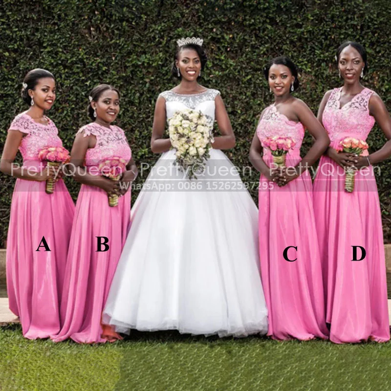 

Dark Pink Appliques Long Bridesmaid Dresses Pleat A Line Sheer Lace V Neck Capped Sleeves Satin Party Dress For Women