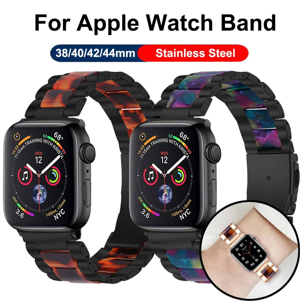 

Stainless Steel Resin For Apple Watch 7 6 SE Band 44mm 40mm Smart Watch Strap Bracelet For iWatch 5 4 Apple watch 42mm 38mm
