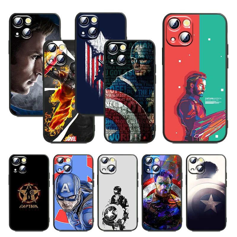 

Marvel Captain America Superhero For Apple iPhone 11 12 13 Max Mini 5 6 7 8 X XR XS Pro Plus Black luxury Cover Funda Phone Case