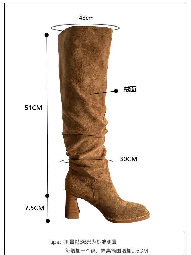 French Style Winter Warm Boots Large Girth Spring Autumn Woman Boots Fashion Shoes Simple Pleated Ladies Shoes Faux Suede Botas