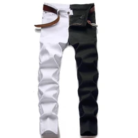 4 colors fashionable men trousers eye catching splicing design cotton blend men stylish skinny denim pants for autumn