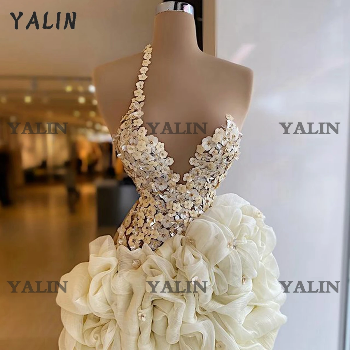 Фото YALIN элегантное милое коктейльное вечерние-платье с 3D цветочной аппликацией