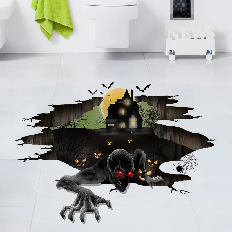

Halloween Scary 3D Stickers Red-eyed Ghosts Crawl Out of Hell Floor Decals Monster House Spider Posters Halloween Decor