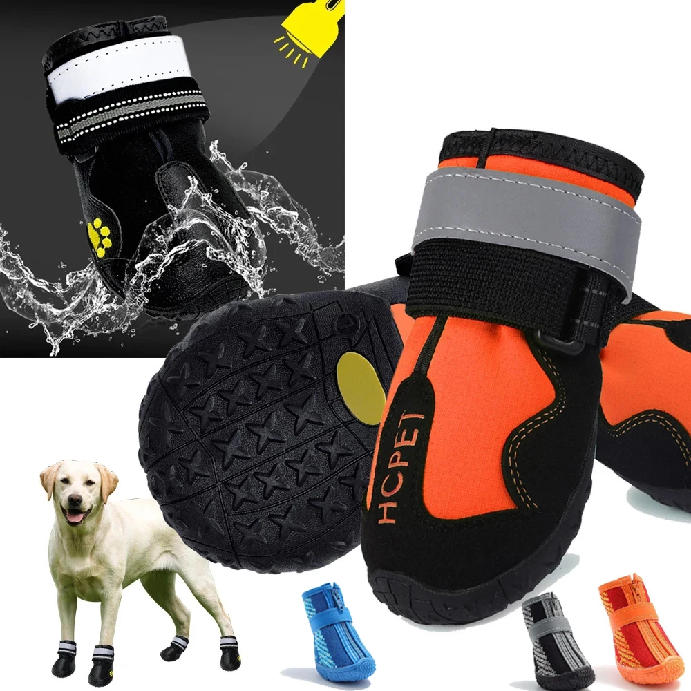 4pcs Waterproof Winter Pet Dog Shoes Anti-slip Snow Pet Boots Paw Protector Warm Reflective for Medium Large Dogs Labrador Husky