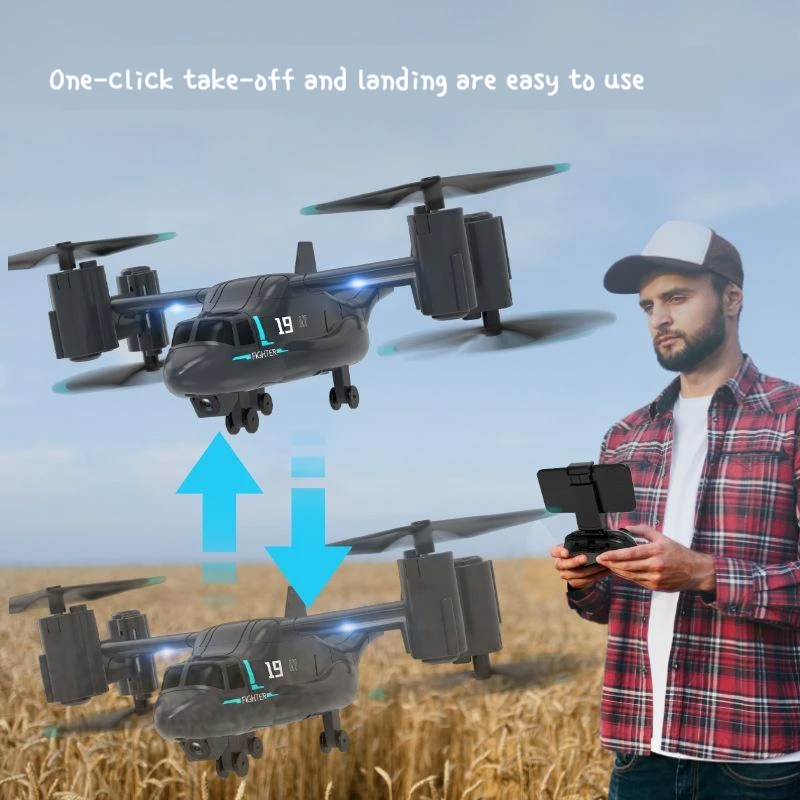 

Rc Era 2.4gremote Control Fish Eagle Helicopter Land And Air Dual Mode Aircraft Fighter 4k Hd Aerial Drone Toys