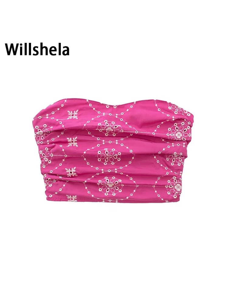 

Женский корсет Willshela, винтажный укороченный Топ без бретелек, с вышивкой, на молнии сбоку