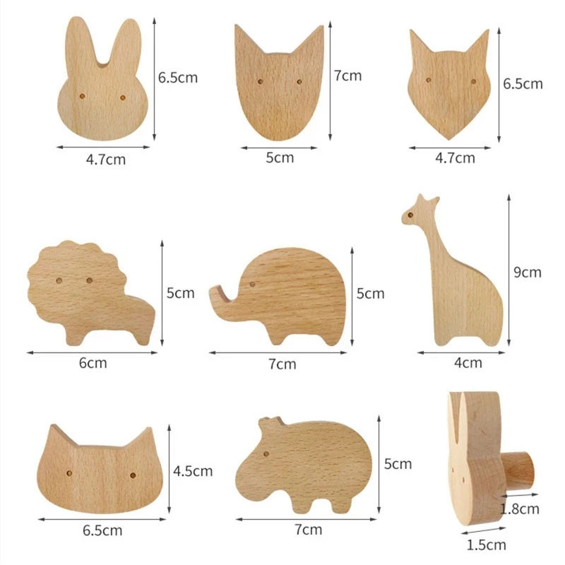 1pcs New Wooden Hook Creative Nordic Cute Animal Hook Wall Hanging Coat Hook Home Decoration Solid Wood Hook Kitchen Accessories