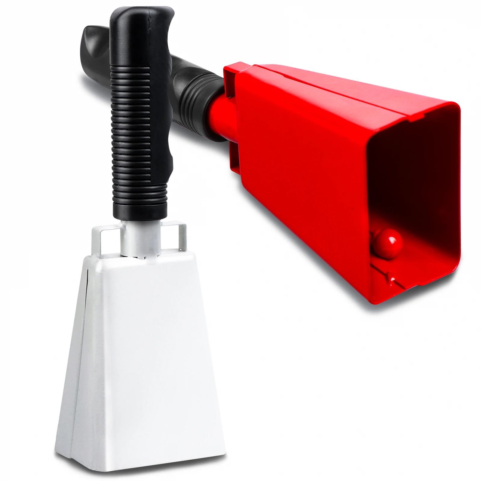 

Iron Cowbell with Handle Hand Percussion Cowbells Red White Cow Bells Cheering Bell Atmosphere of The Group