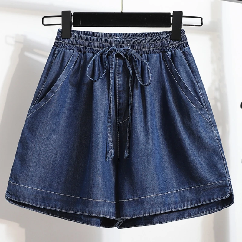 Qiukichonson 5XL Oversize Denim Shorts Women Lace Up 2023 Spring Summer High Waisted Cute Soft Girl Wide Leg Loose Jeans Shorts