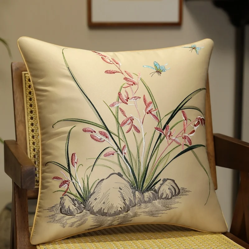 

Декоративные наволочки DUNXDECO с вышивкой орхидей