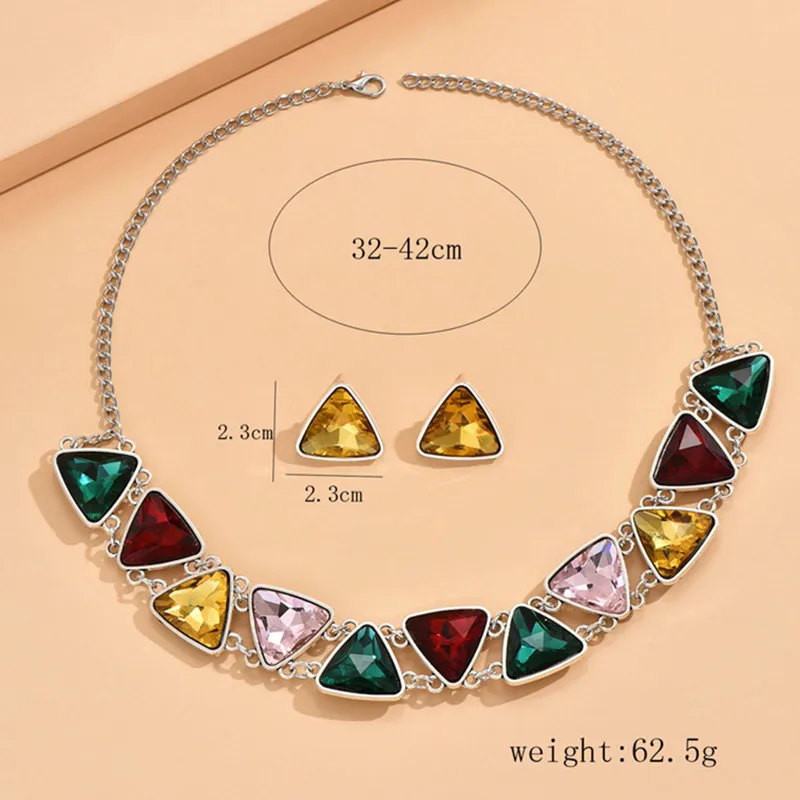 Женский набор украшений Kymyad колье с треугольным камнем и серьгами Ювелирное