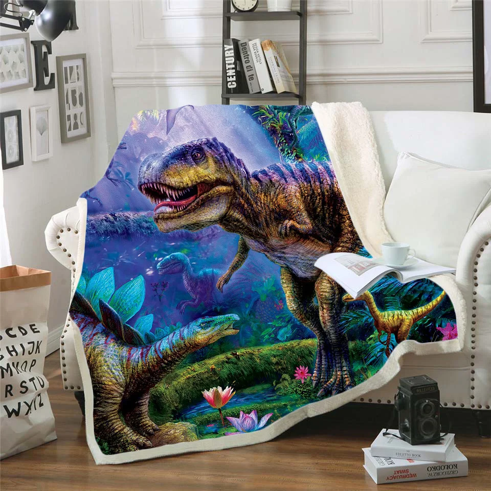 3D Printing Dinosaur Funny Blanket Cartoon Sherpa Blanket Adult/Children Flannel Blanket on Bed Home Textiles