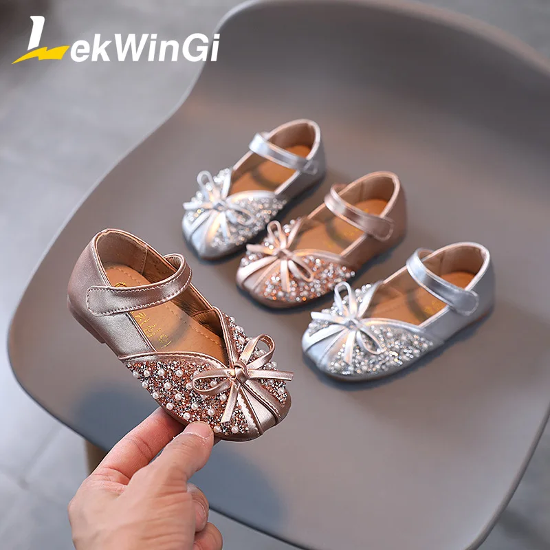 

Туфли детские для девочек, мягкая обувь принцессы, с жемчугом, с бантиком, танцевальные лоферы, плоская подошва, размеры 21-30