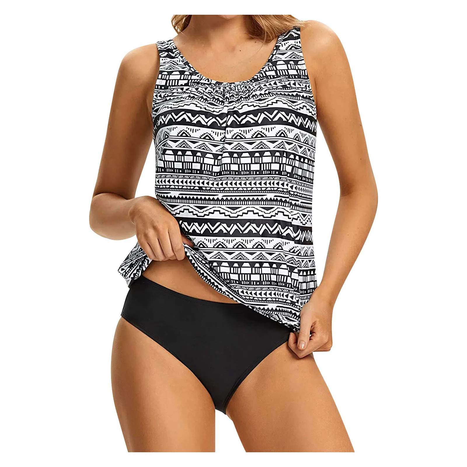 

Colorful Women Tankini Swimsuit Control Top Shorts Two Piece Femme Bathing Suit Middle-Waisted Slim Fit Girls Tummy Beachwear