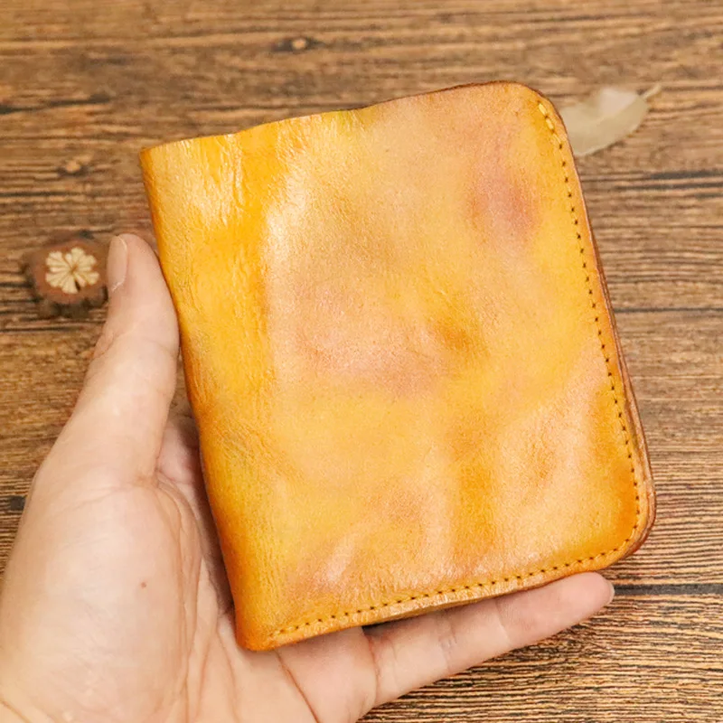 Original Vintage Genuine Leather Men's Short Wallet Fold Card Holder Money Bag for Male Retro Zipper Coin Purse