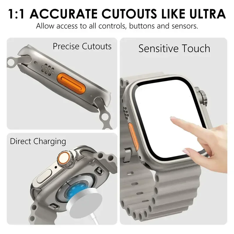 Чехол из закаленного стекла для Apple Watch 41 мм 45 40 44 Защитная пленка экрана телефона