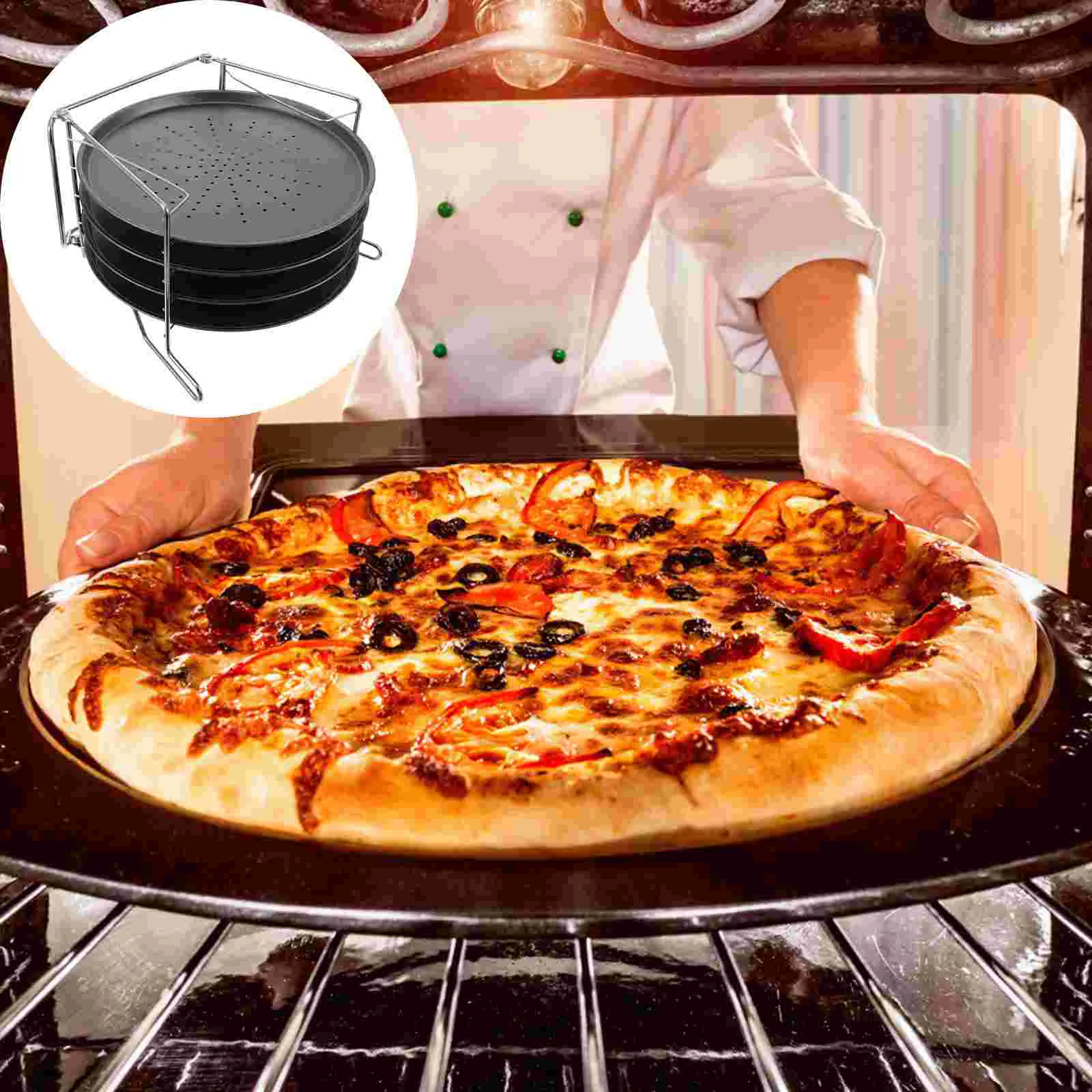 

Pizza Pan Baking Tray Oven Non Stick Steel Crisper Round Plate Aluminum Rack Pie Carbon Microwave Sheet Holes Pans Cooking Tool