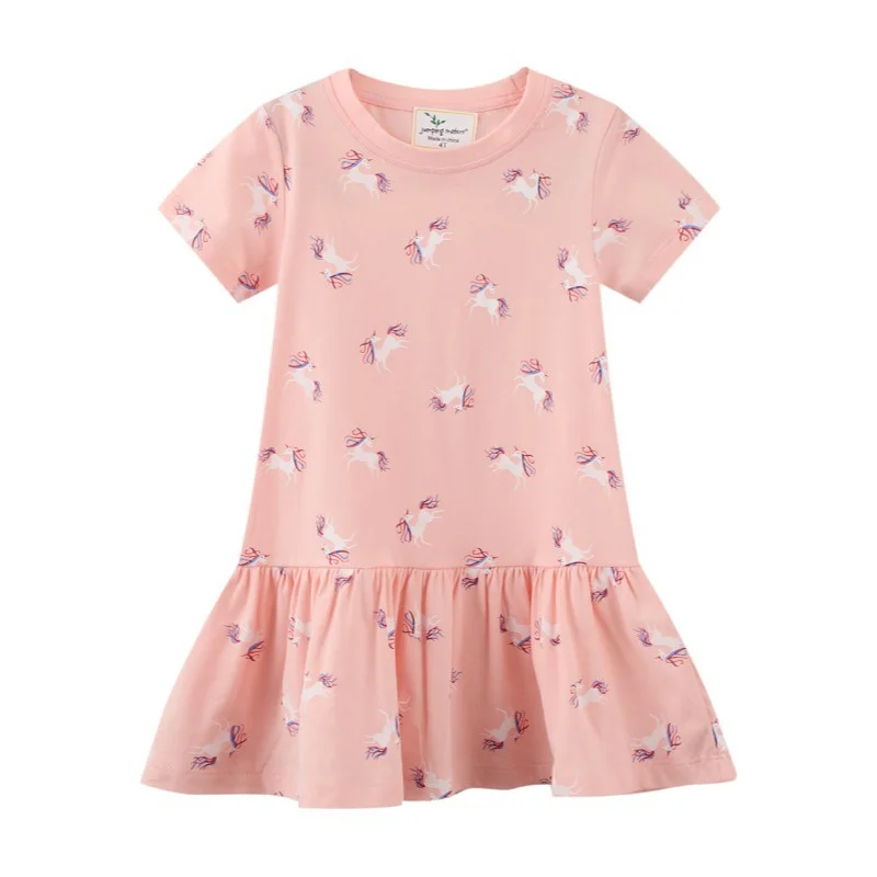 Hot Sell Children's Cotton Dress Girls' Princess Dress Soft Breathable Short Sleeve Children Toddler  Round-Neck 2-7 T