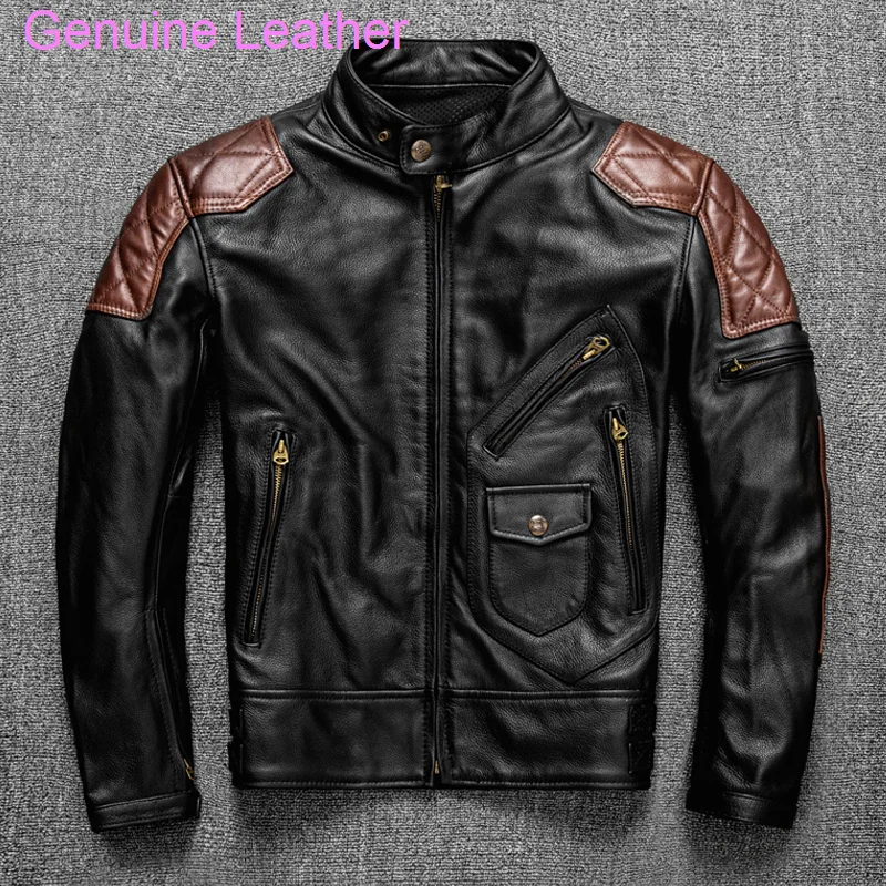 

Мужская мотоциклетная куртка из натуральной воловьей кожи, размеры 3XL-5XL