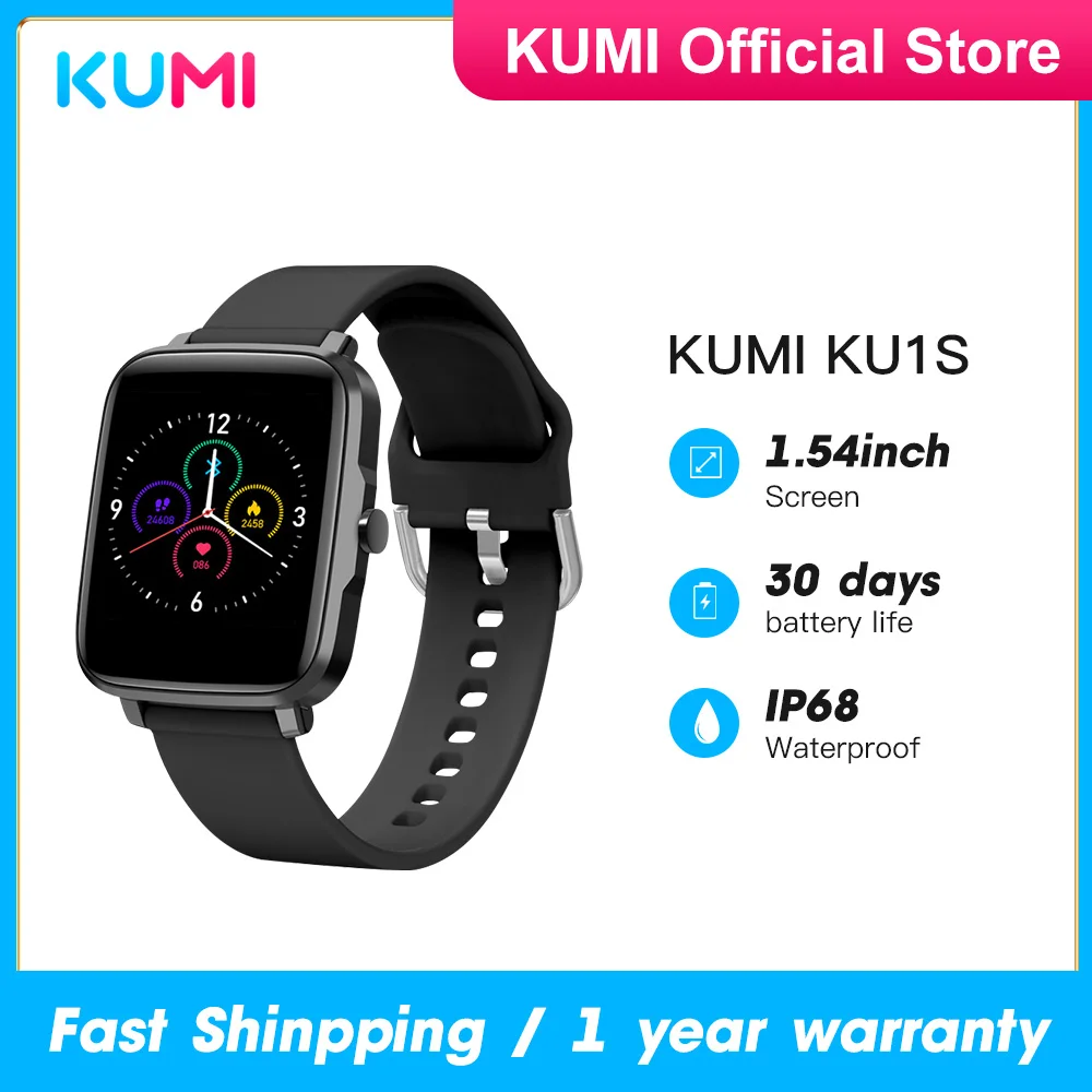 

KUMI KU1S Men Watch Smart Watches Women Sport Fitness Heart Rate Tracker Blood Pressure Monitor IP68 Waterproof Smartwatch