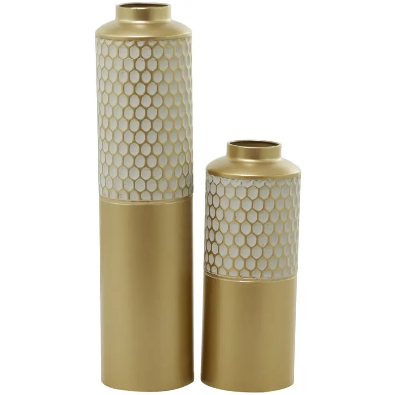 

22"W, 14"H Honeycomb Light Gray Metal Vase, Set of 2