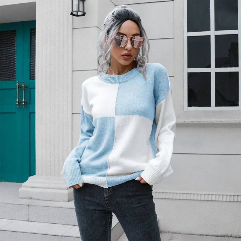 

Женский пуловер свитер клетчатый свитер осень/зима Женский Повседневный вязаный свитер с длинным рукавом