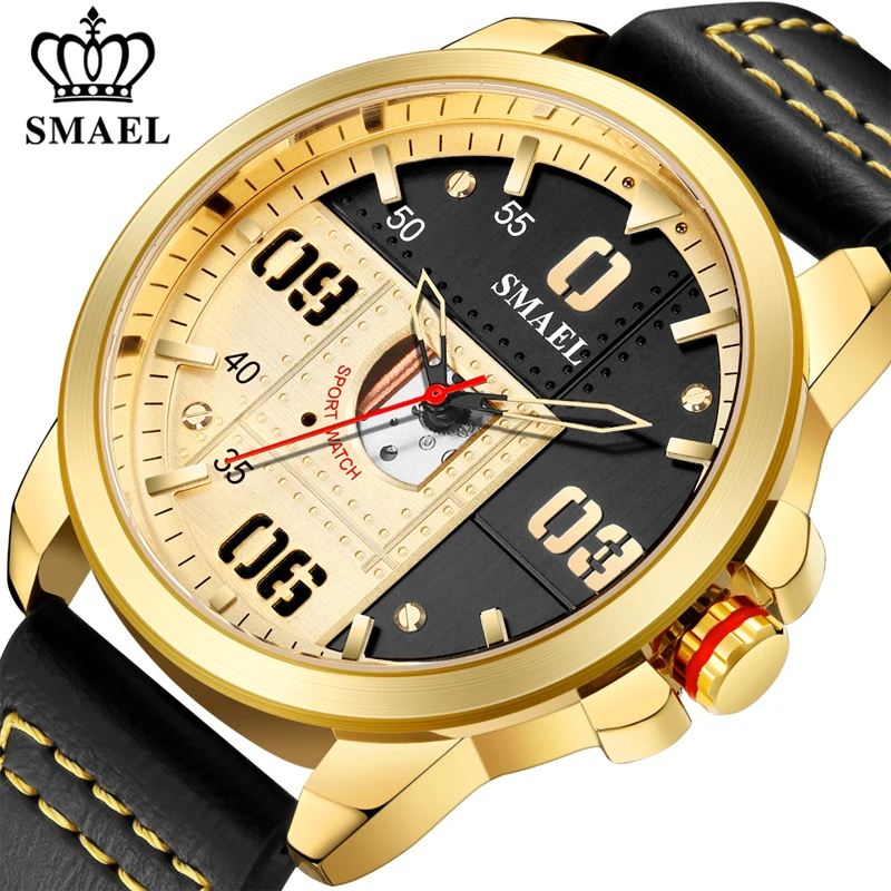 

SMAEL New Mens Watches Top Brand Leather Waterproof Wristwatch Sport Automatic Date Quartz Watch For Men Relogio Masculino