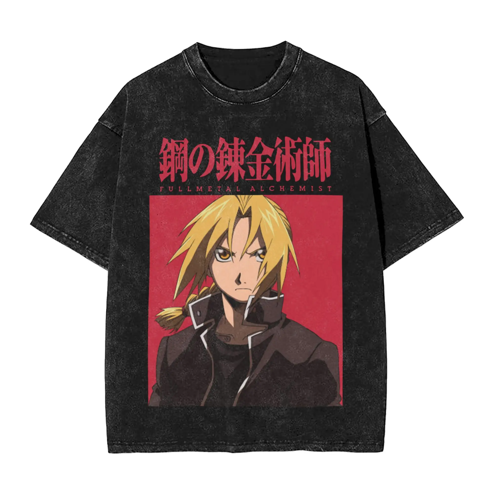 Фото Футболки Fullmetal Alchemist в стиле хип-хоп из выстиранного хлопка, винтажные футболки Harajuku FMA с принтом Хирому Аракавы для мужчин, уличная одежда №1