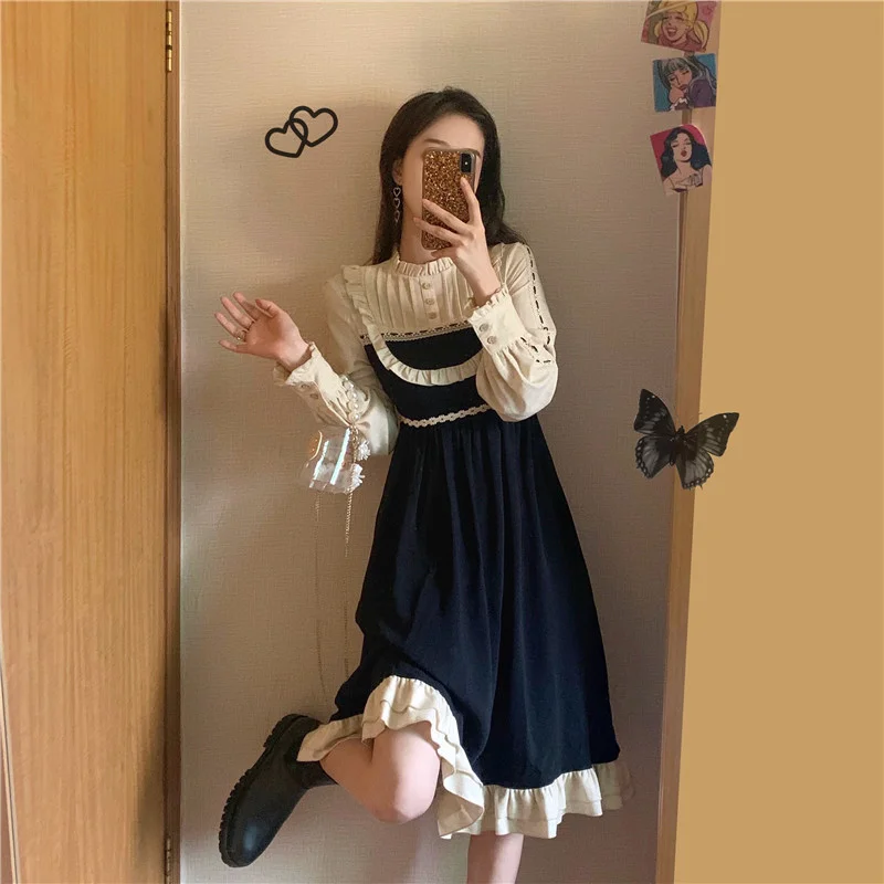 

Court Style Bowknot Long Sleeve Dress Early Spring 2023 New Women's Dress With Waist Closure Shows Thin Temperament Medium