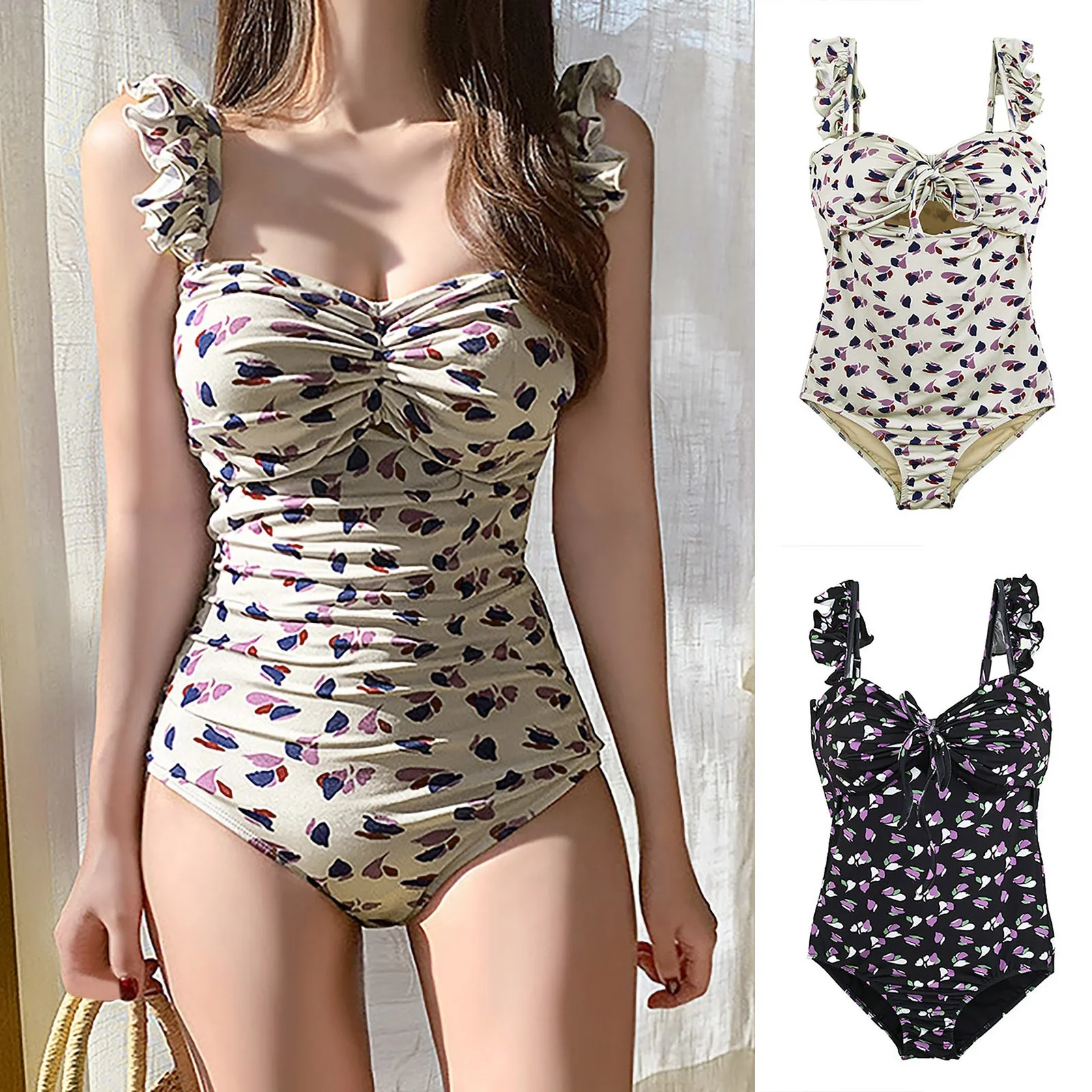 

Женское бикини с цветочным принтом, женский модный купальник на бретельках с цветочным принтом, сексуальное бикини, купальный костюм с V-образным вырезом, сексуальное бикини