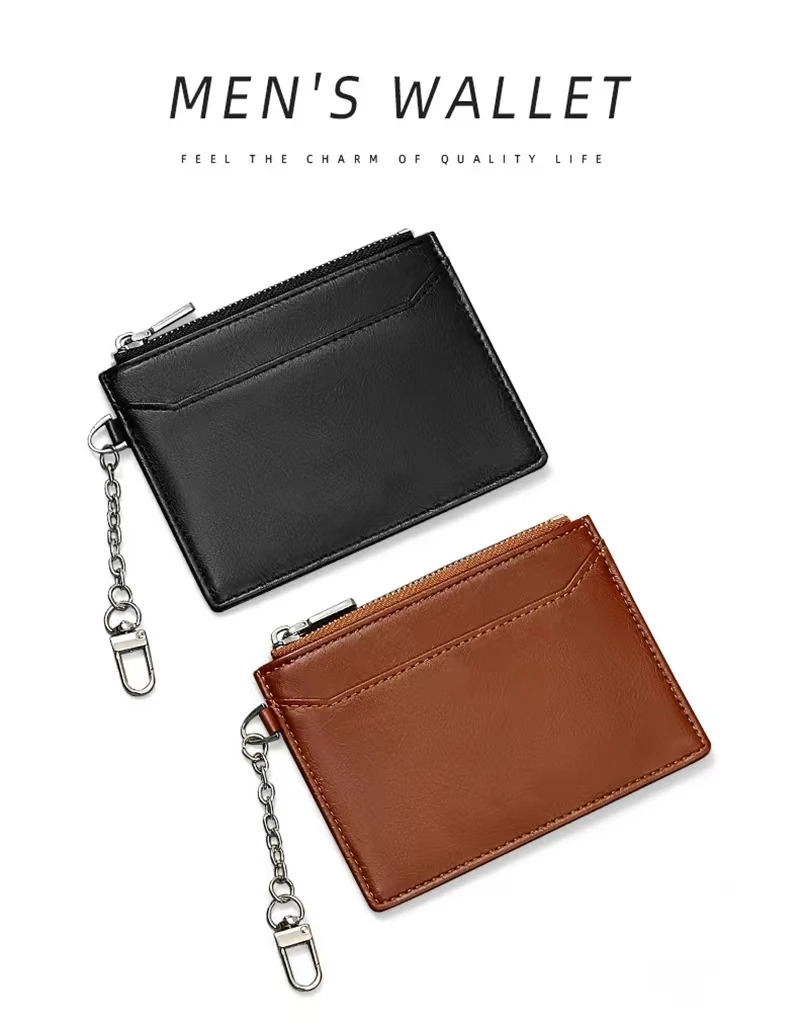 

New Short High-Quality Leather RFID Anti-Theft Card Holder Multi Card Driver's License Clip Ultra Thin Zipper Men's Wallet