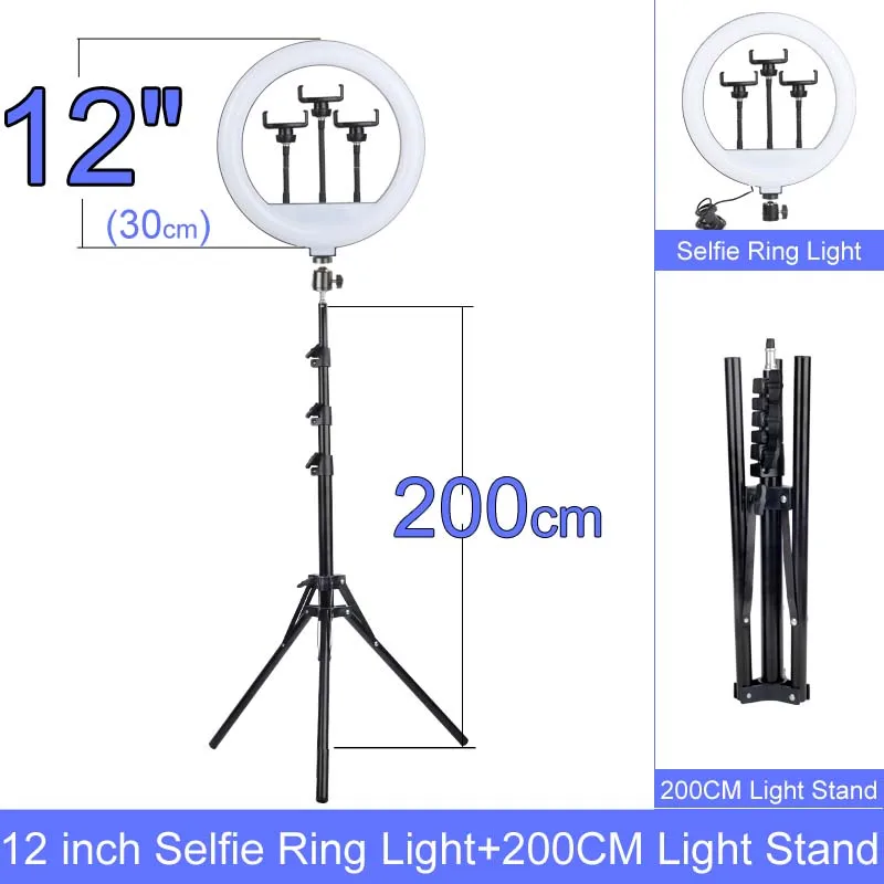 

Gift 10 12 14 Inch Dimmable LED Selfie Ring Light with Stand without Tripod 160cm Lamp Photography Ringlight Phone
