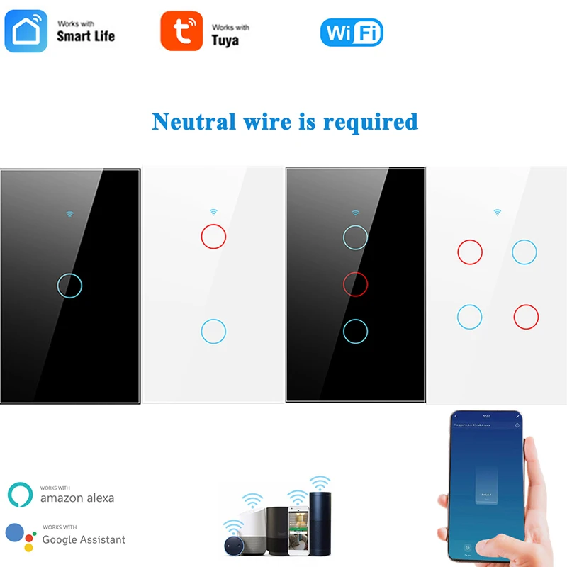 

Tuya WiFi+bluetooth-compatible Smart Touch Switch Home Light Wall Switch Support Alexa Google Home Smart Life Have Neutral Wire