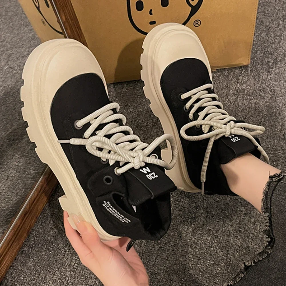 

Winter Ankle Boots for Women Lace Up Leather Female Boots Thick Sole Anti Slip Women's Shoes Fashion Ladies Punk Motorcycle Boot