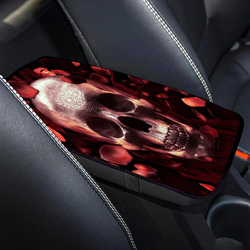 

Silver Skull Design Car Armrest Pad 1PCs Unisex Rubber Waterproof Material Storage Box Protective Pad For Ford Focus 3