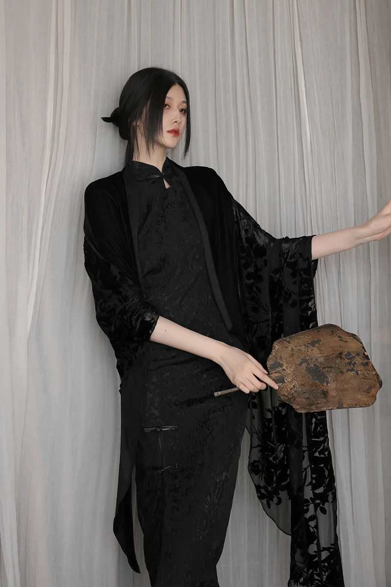 Женское жаккардовое платье-Ципао с разрезом в китайском стиле