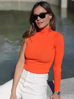 summer womens orange stretch fabric one shoulder asymmetric design bodysuit sexy chic french