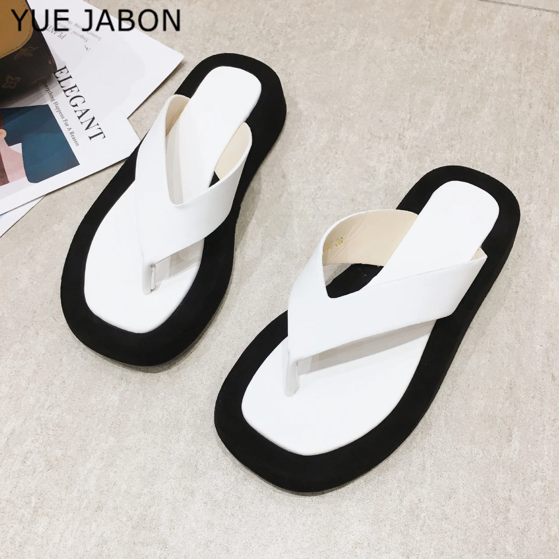 

White Summer Casual Slippers Women Flip Flops Genuine Leather Thick Sole Slides Woman Beach Shoes Flat Slippers Women Sandals