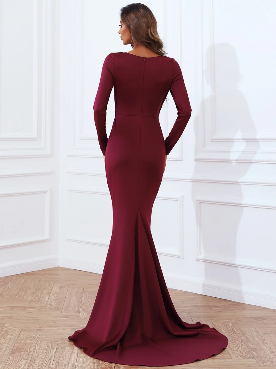 Mermaid Party Dress Long-Sleeve Robe Sexy Robe Sweep Train Dress Elegant Evening Dress for Ball Gown Concert