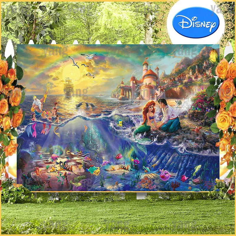 Gorgeous Castles And Rainbow Disney The Little Mermaid Custom Background Backdrop Decoration Ariel Princess Happy Birthday Party
