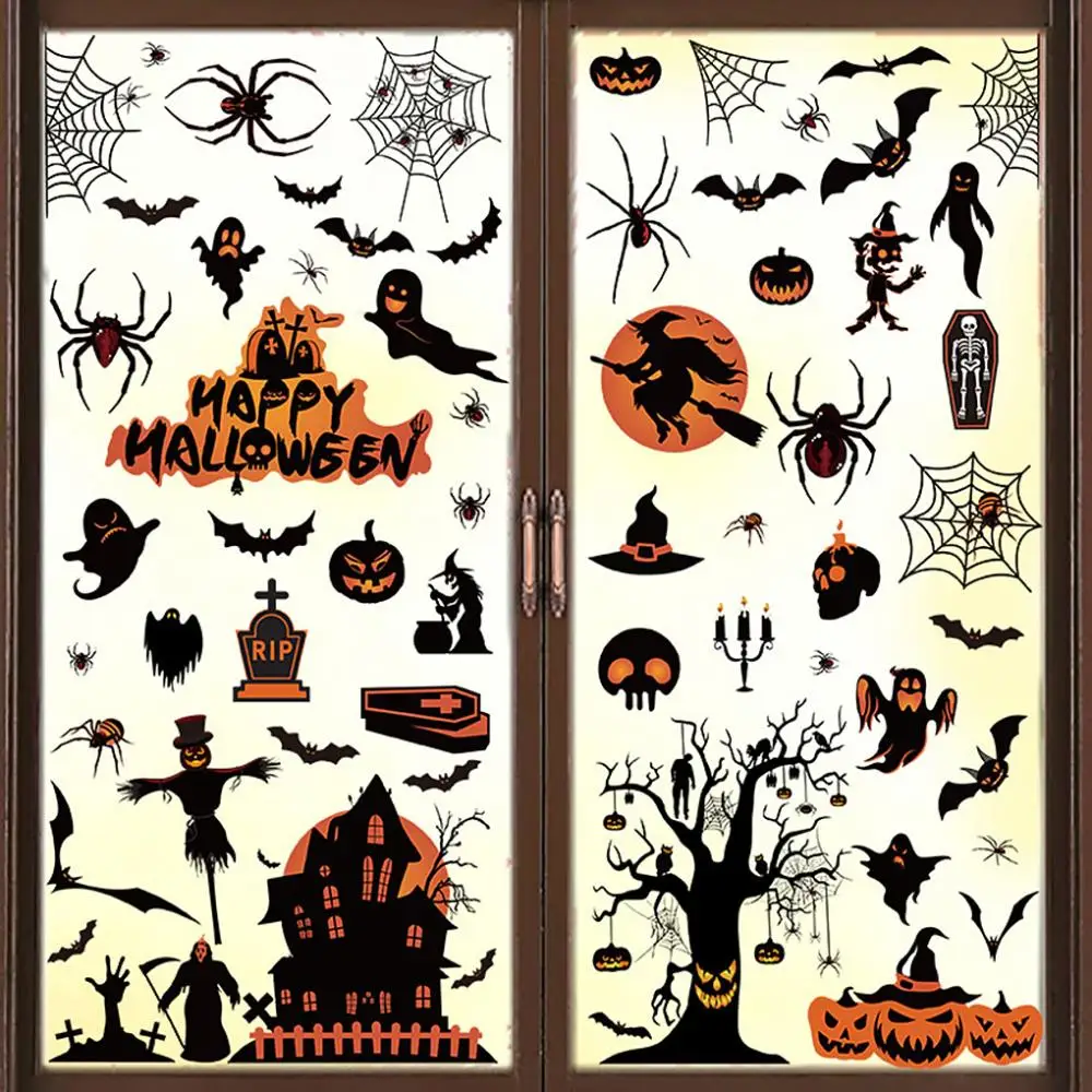 

8 Sheets Window Clings Halloween Party Glass Decals Removable Decoration Stickers for Home Office