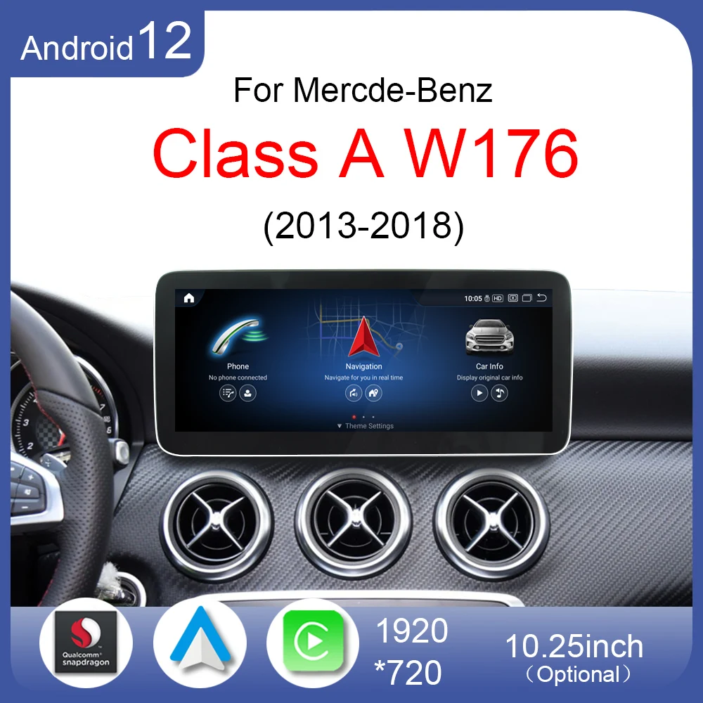 

Qualcomm Android12 CarPlay Auto Car Radio GPS Navigation Multimedia Player Screen For Mercedes Benz A W176 A180 200 2013 to 2018
